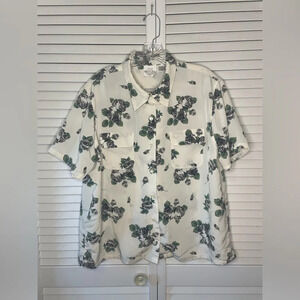 Bentley Y2K 90s Short Sleeve Button Down Floral Rose Size XL Pockets Women’s